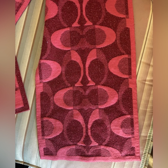 Coach Pink and Red Logo Scarf - Picture 2 of 4